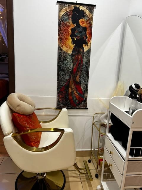 Cozy salon corner with fairy lights and a window